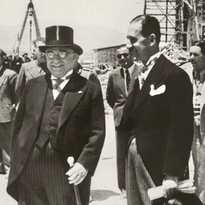 With I. Metaxas at the foundation stone ceremony of the Artillery Shell Plant, 1936