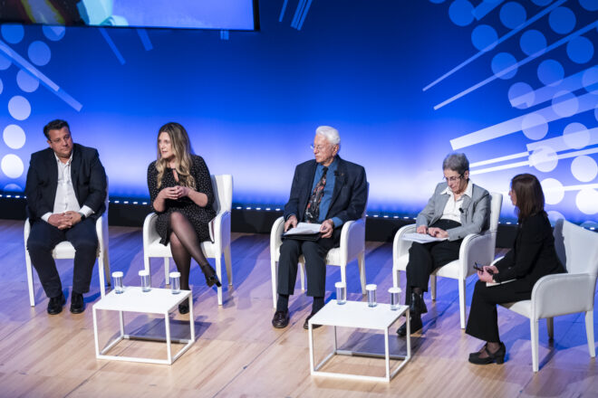 Mr. Dermitzakis, Mrs. Zeggini, Mr. Stamatis Krimizis, Mrs. Maria Mimikou and Mrs. Vassiliki Georgiadou talking about Effectiveness, one of the values at the core of the proposed Action Plan (Photo: Thalia Galanopoulou)